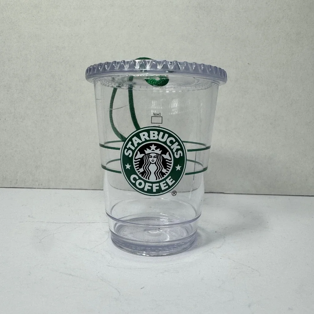 Starbucks Coffee 2009 Holiday Iced Cup Ornament‎ Clear Plastic Green Siren Logo